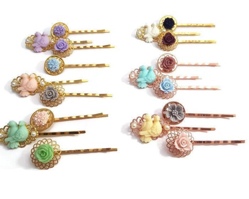 Grey Hair Pins Flower Bobby Pinsset of 3bridesmaid Etsy