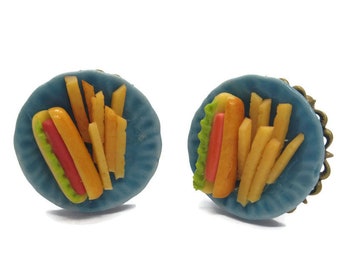 Hot Dog Cuff Links-Food Cufflinks-Wedding Cuff Link-Groomsmen Gift-Bridal Party-French Cuff-Fathers Day-Offbeat Wedding-Kitsch Couture-Lunch