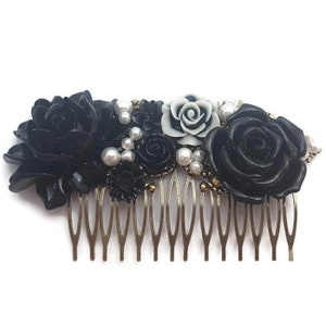 Black Rose Comb-Wedding Fascinator-Fashion Hair Comb-Floral Accessory-Bridesmaid Hair-Wedding Accessory-Flower Hair Comb-Wedding Bobby Pins image 1