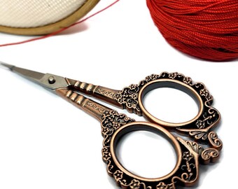 Copper Embroidery Scissors Cross Stitch Sewing Needlepoint Quilting Supply Vintage Style Shears Fiber Arts Tatting Crewel