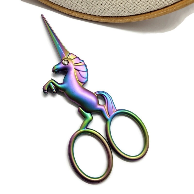Iridescent Unicorn Embroidery Scissors  Small Fine Tip Unicorn Horn S –  Snarky Crafter Designs
