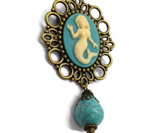 Mermaid Brooch Victorian Pin Lapel Pin Jacket Pin Bronze Brooch Gifts for Her Helm Brooch Classic Style Rococo Pin Cameo Jewelry Coat Pin