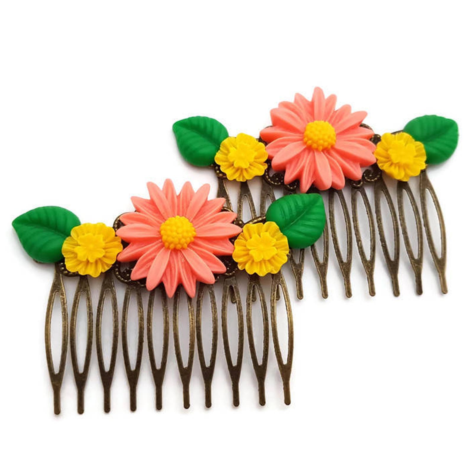 Daisy Hair Combsbright Hair Combsset of 2wedding Hair Etsy