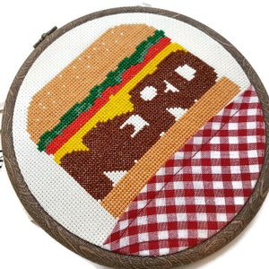 PDF Cross Stitch Pattern Nerd Burger-Burger Art-Gag Gift-DIY-Gifts for Him-Mancave Decor-Insult Pattern-Geekery-Hamburger Art-Restaurant