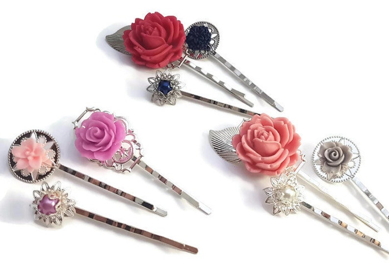 Pink Hair Pins Flower Bobby Pinsset of 3bridesmaid Etsy