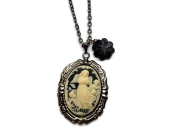 Guardian Angel Necklace-Cameo Jewelry-Spiritual Necklace-Gift for Mom-Mothers Day Gift-Archangel Guide-Gunmetal Accessory-Friendship