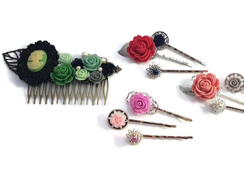 Black Rose Comb-Wedding Fascinator-Fashion Hair Comb-Floral Accessory-Bridesmaid Hair-Wedding Accessory-Flower Hair Comb-Wedding Bobby Pins