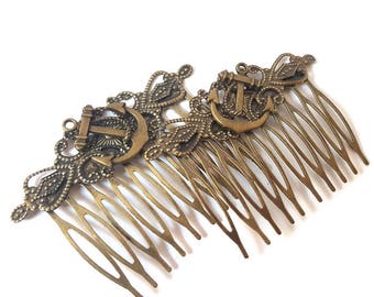 Anchor Hair Combs Rockabilly Anchor Hair Clip Nautical Wedding Comb Brass Anchor Hair Clip Vintage Anchor Hair Comb Anchor Fascinator Navy