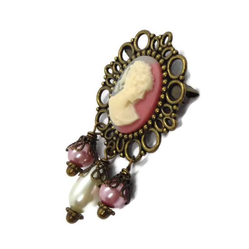 Raspberry Cream Cameo Brooch Lady Cameo Pin-Antique Brass-Victorian Regency-EGL Fashion-Fashion Jewelry-Everyday Chic-Gift for Her-Trend image 2