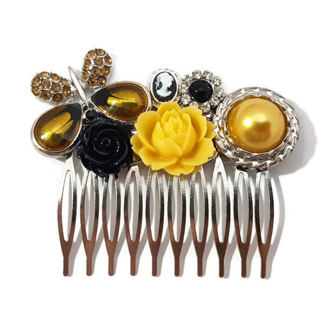 Butterfly Combbridesmaid Combyellow Floral Combpearl Etsy