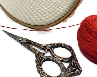Copper Scissors Embroidery Peacock Cross Stitch Sewing Needlepoint Quilting Supply Vintage Style Shears Fiber Arts Tatting Crewel