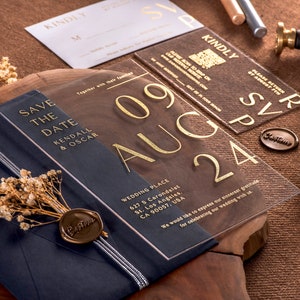 Elegante Acrylhochzeitseinladungen, Goldfolien-Einladungen, Acryleinladungen, klare Hochzeitseinladung, stilvolle Einladungen Hochzeit