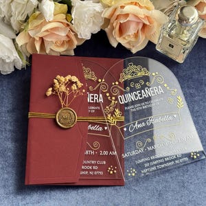 Clear Acrylic Quinceanera Invitation with QR Code RSVP, Sweet 16 Invites Cards