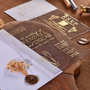 Gold Foiled Acryl-Hochzeits-Einladungen, Champagner Acryl-Einladungen Hochzeit, Moderne Hochzeitseinladungen, Luxus-Hochzeits-Einladung