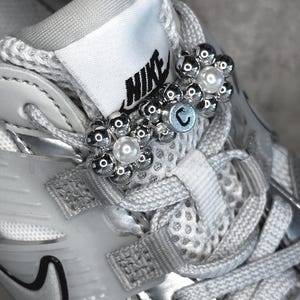 Silver Flower Shoe Charms | Personalized Alphabet Initial Beaded Sneaker Accessories | Handmade Y2K Jewelry Gift