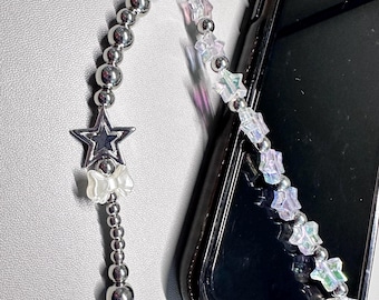 Beaded Star Magic Wand Phone Charm: Y2K Iridescent Accessory