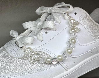 Cadena para zapatillas con lazo de perlas, joya para zapatos de novia y boda, dije de cinta con cuentas