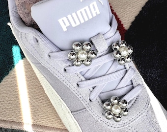 Large Silver Flower Shoe Charms with Pearl Y2K Sneaker Jewelry Accessories set
