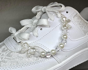 Cadena para zapatillas con lazo de perlas, joya para zapatos de novia y boda, dije de cinta con cuentas
