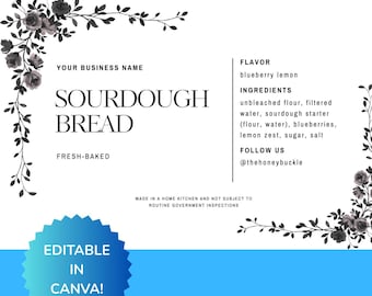 Etiqueta personalizada para masa madre / Etiqueta editable de Canva de 4x6 para pan artesanal y mercados agrícolas