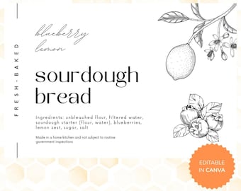 Plantillas de etiquetas para masa madre: Etiquetas de panadería editables, 5 sabores (Archivos de diseño de Canva)