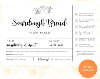 Plantilla de etiqueta personalizada para masa madre / Etiqueta editable de Canva de 7,6 x 5 cm para pan artesanal y mercados agrícolas