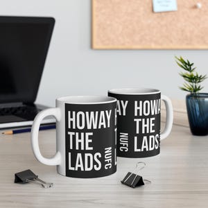 Mug 11oz, Newcastle United Howay The Lads Coffee Mug, Football Soccer Fan Gift, Sports Team Cup, Black and White Logo Design, 11oz Ceramic image 5