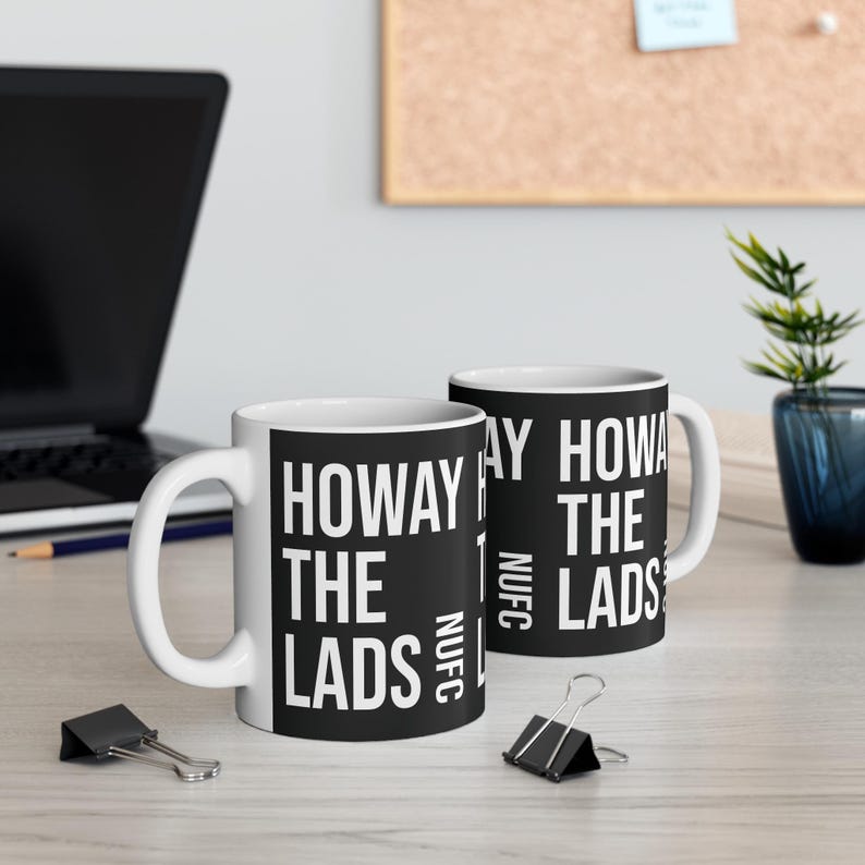 Mug 11oz, Newcastle United Howay The Lads Coffee Mug, Football Soccer Fan Gift, Sports Team Cup, Black and White Logo Design, 11oz Ceramic image 5
