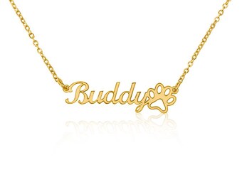 Collar con nombre personalizado con huella de pata: Joyas conmemorativas para mascotas