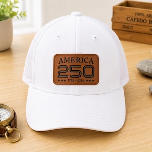 Gorra de camionero con parche de cuero America 250, gorra patriótica 1776-2026, gorra del 250 aniversario de EE. UU., regalo del 4 de julio