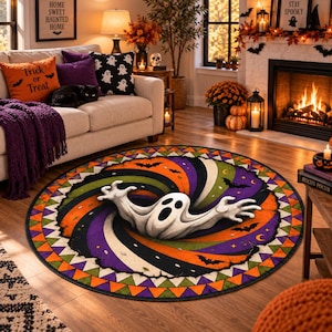 Alfombra de Halloween con ilusión 3D de calabaza, alfombra de Halloween con vórtice 3D, decoración gótica espeluznante para el suelo, ilusión de esqueleto de calabaza, regalo de Halloween, decoración del hogar