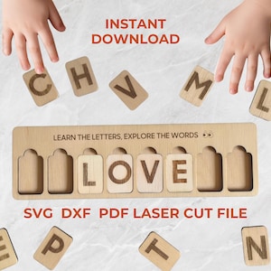 Montessori Alphabet Puzzle SVG | First Words Learning Toy | Toddler Gift Laser Cut File | Wooden Letters Board | Homeschool Resource