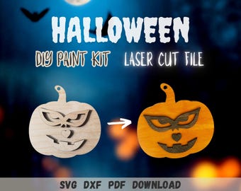 Halloween Paint Kit SVG | Kids Craft Laser Cut File | Spooky Pumpkin PYO | Glowforge Halloween Bundle | DIY Party Favor | Halloween Decor