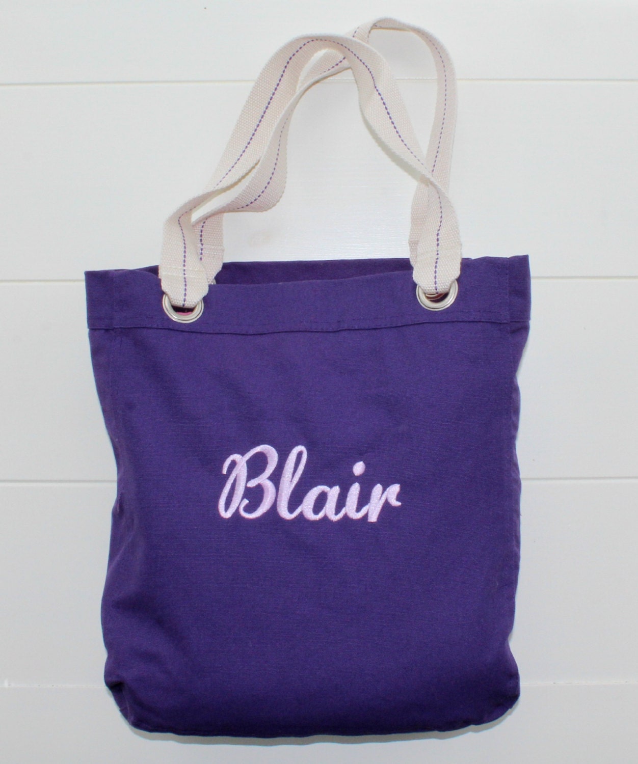 Personalized Canvas Tote Bag Purple Bag Monogram Book Bag | Etsy