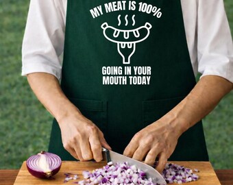 My Meat Is 100% on Today’s Menu” Funny Kitchen Apron – Unisex BBQ & Grill Gift