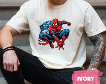 Comfort Colors Spiderman 4th of July Shirt: Patriotic Superhero Tee