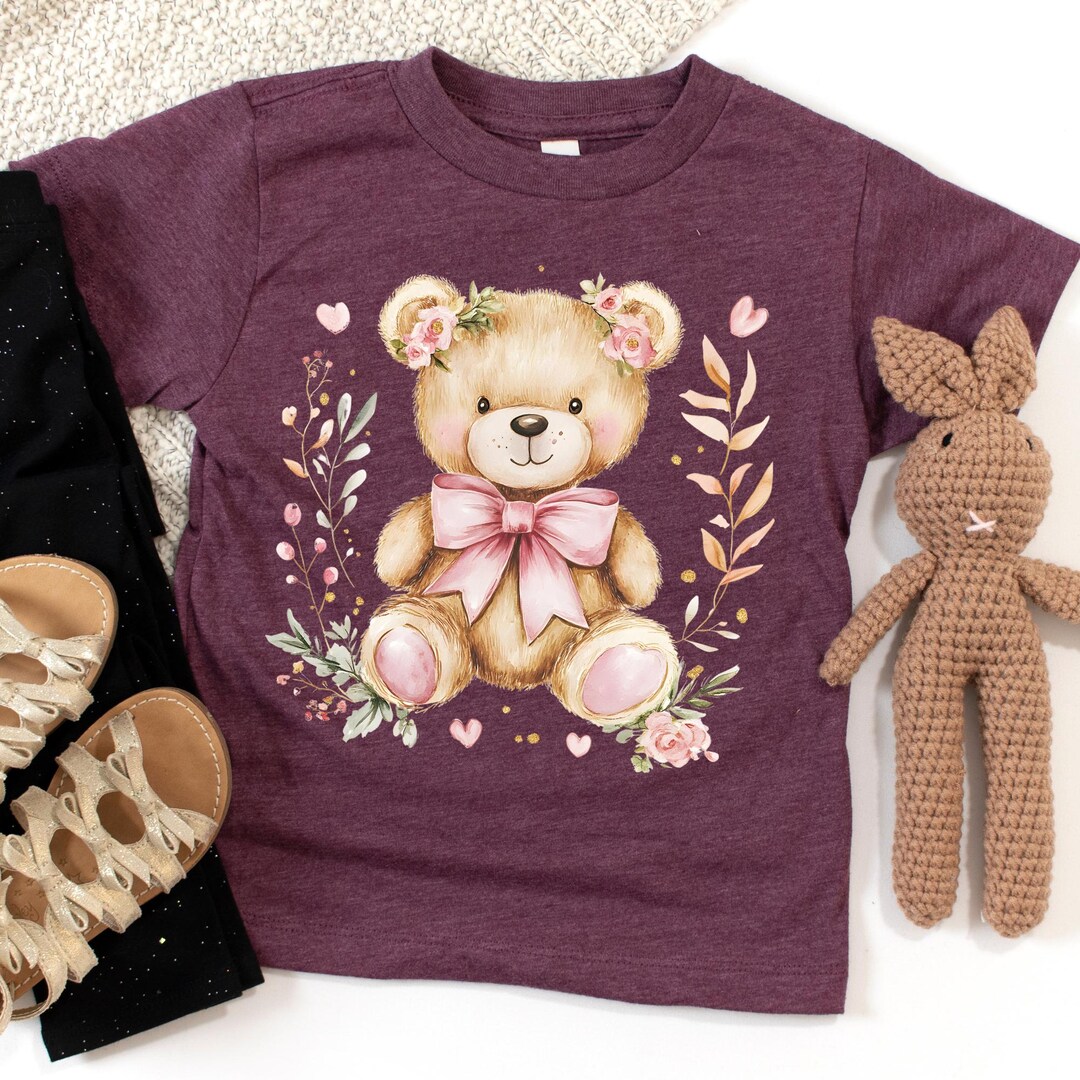 Watercolor Teddy Bear Shirt, Floral Baby Girl Tee - Etsy