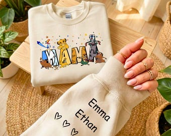 Lion King Mama Sweatshirt, Custom Mom Shirt with Kids Names on Sleeve
