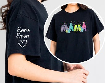 Monster Mama Shirt with Custom Sleeve Names, Mom of Monsters T-Shirt, Mother's Day Gift