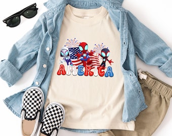 4th of July Kids Shirt, Spidey Independence Day Tee, Toddler America T-Shirt, Patriotic Superhero Boys Top, Fireworks USA Flag