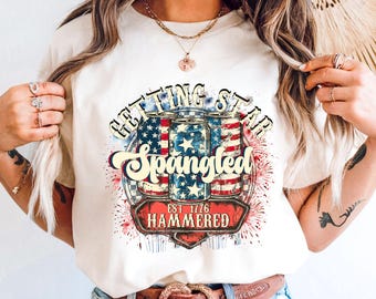 Star Spangled Hammered, Funny 4th of July Shirt, Independence Day Beer Shirt, USA Drinking Team, 1776 Patriotic Tee for Men and Women