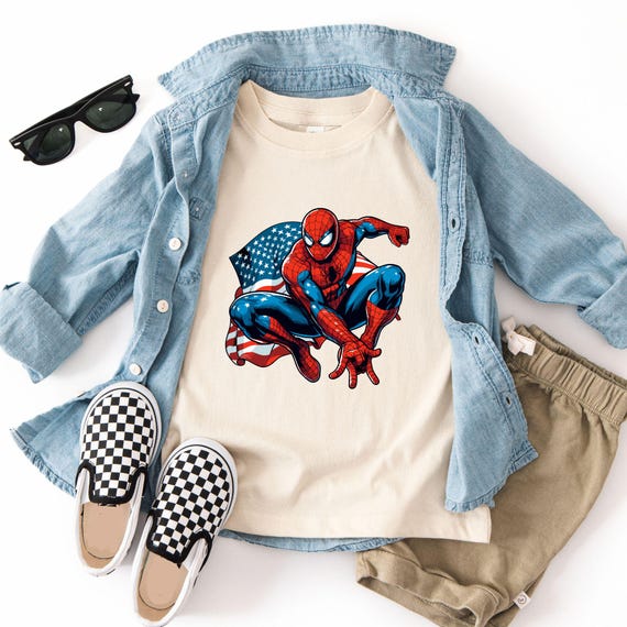 Patriotic Superhero T-Shirt, American Flag Comic Hero Tee, 4th of July Boys Shirt, Independence Day Kids Apparel, Red White Blue Top