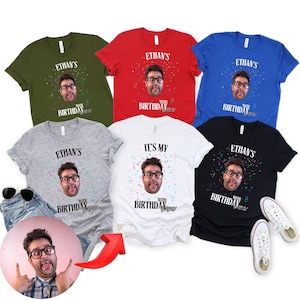 Custom Birthday Photo Name Shirt 2025, Birthday Face Name Tee, Funny Birthday Matching Shirts, Birthday Party Group Shirts for Friends