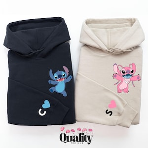 Personalized Stitch and Angel Hoodie, Anniversary MatchingSweatshirt, Custom Couple Sweatshirt, Valentines Day Gift Sweatshirt
