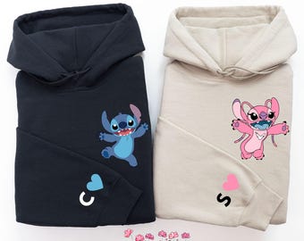 Personalized Stitch & Angel Matching Hoodies: Custom Couple Sweatshirt