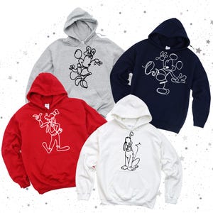 Line Art Disney Characters Sweatshirt, Simple Disney Mickey And Friends Hoodie, Minimalist Cartoon Disney Sweatshirt, Disney Fan Gift