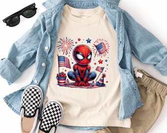 Cute Patriotic Superhero Shirt, 4th of July Toddler Tee, Boys Independence Day Kids Apparel, America Fireworks Top, USA Flag Baby Bodysuit