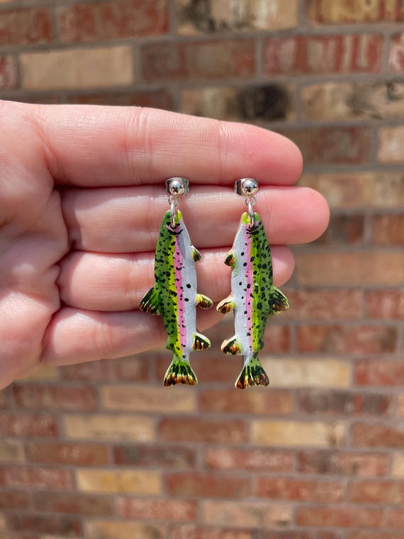 Handmade Colorful Rainbow Trout Earrings Hand Painted Polymer Clay Jewelry for Her Etsy
