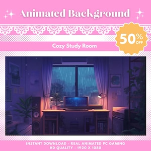 Study Gaming Room Animated VTuber Background | Anime Digital Download Virtual Room Backdrop for Streaming