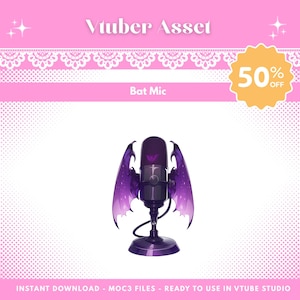 Bat Themed Microphone Vtuber Asset Performance Prop Ready To Use Animated Setup Gothic Accessory
